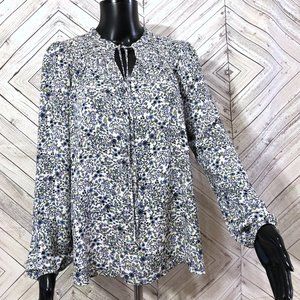 rachel zoe S smock drawstring neck  white floral